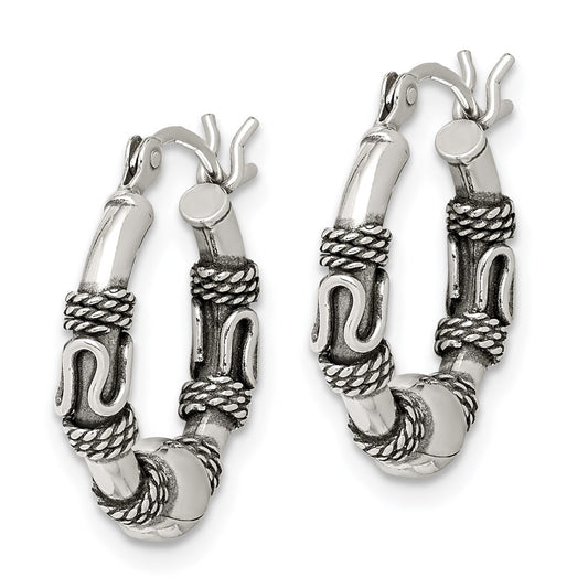 QE6857 Sterling Silver Antiqued Hoop Earrings