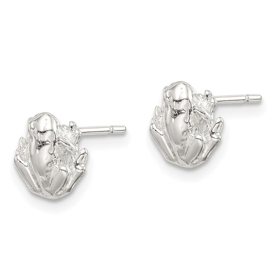 QE686 Sterling Silver Polished Mini Frog Post Earrings
