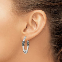 QE6861 Sterling Silver Antiqued Hoop Earrings