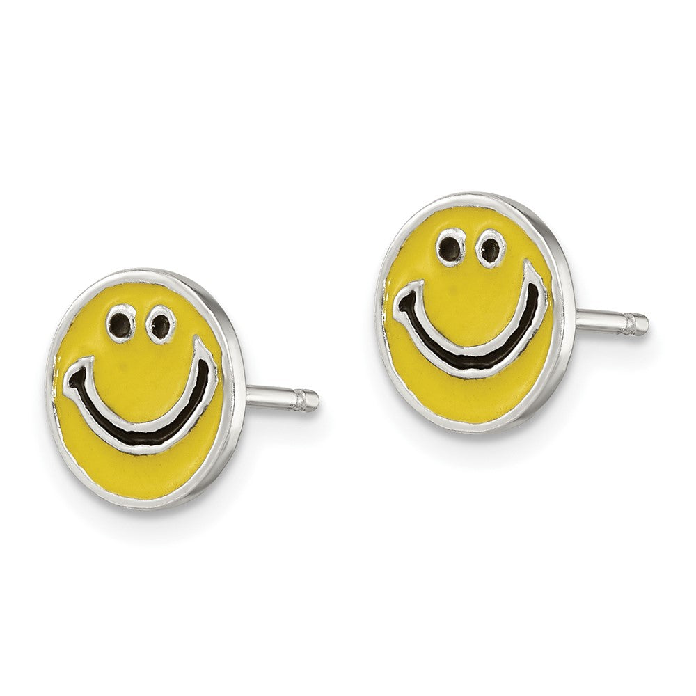 QE6865 Sterling Silver Enameled Happy Face Post Earrings