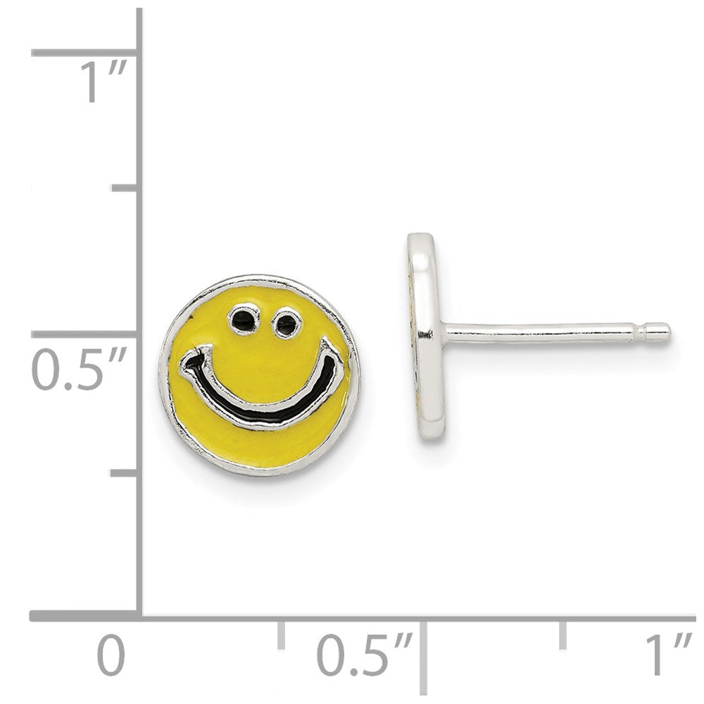 QE6865 Sterling Silver Enameled Happy Face Post Earrings