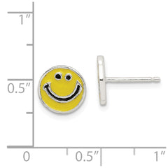QE6865 Sterling Silver Enameled Happy Face Post Earrings