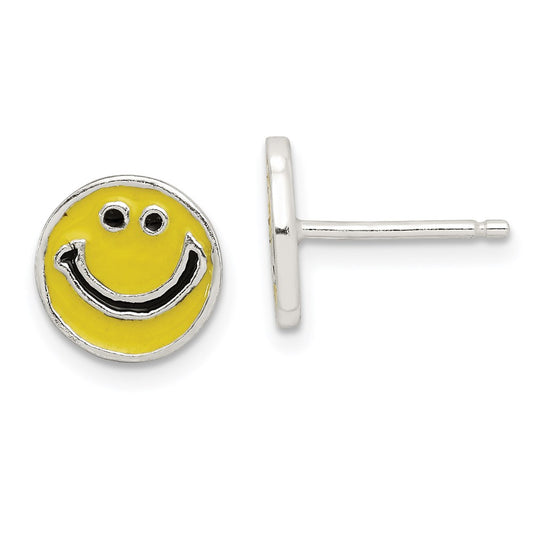 QE6865 Sterling Silver Enameled Happy Face Post Earrings