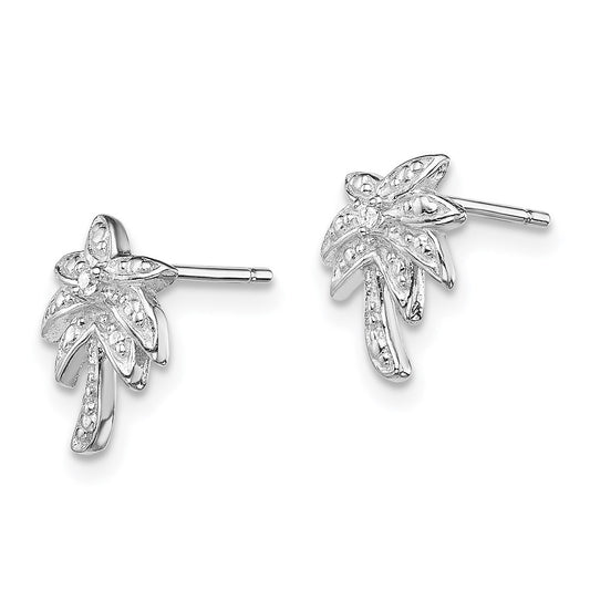 QE6876 Sterling Silver Rhodium-plated CZ Palm Tree Post Earrings