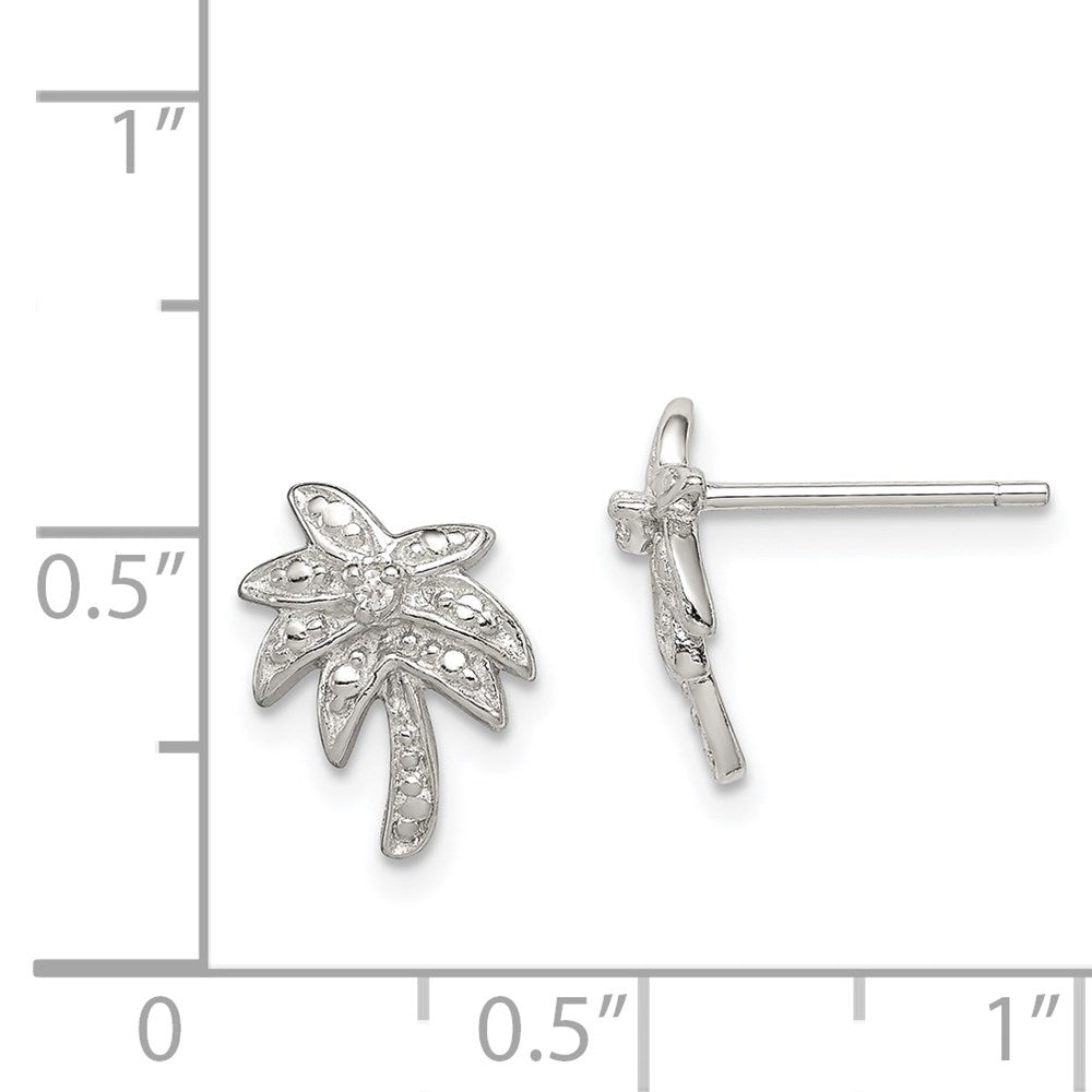 QE6876 Sterling Silver Rhodium-plated CZ Palm Tree Post Earrings