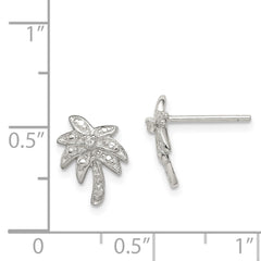 QE6876 Sterling Silver Rhodium-plated CZ Palm Tree Post Earrings