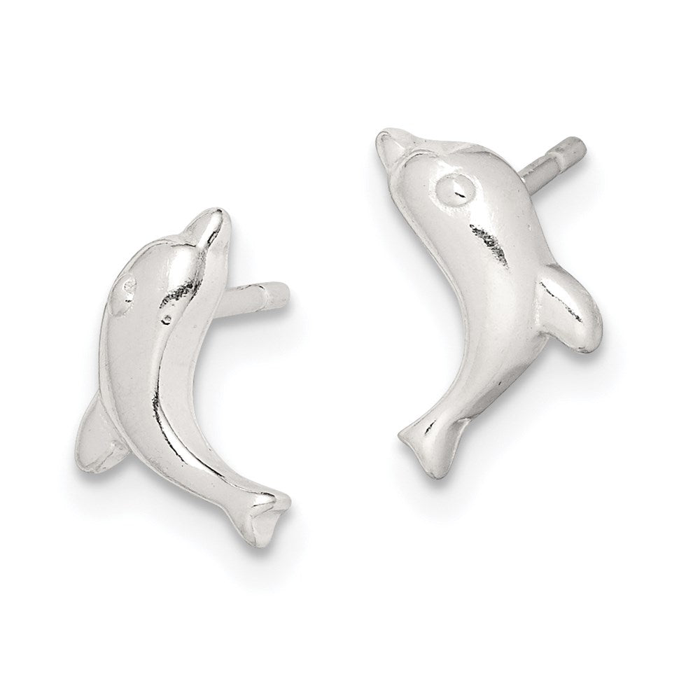 QE688 Sterling Silver Polished Dolphin Post Earrings