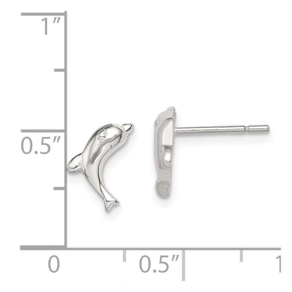 QE688 Sterling Silver Polished Dolphin Post Earrings