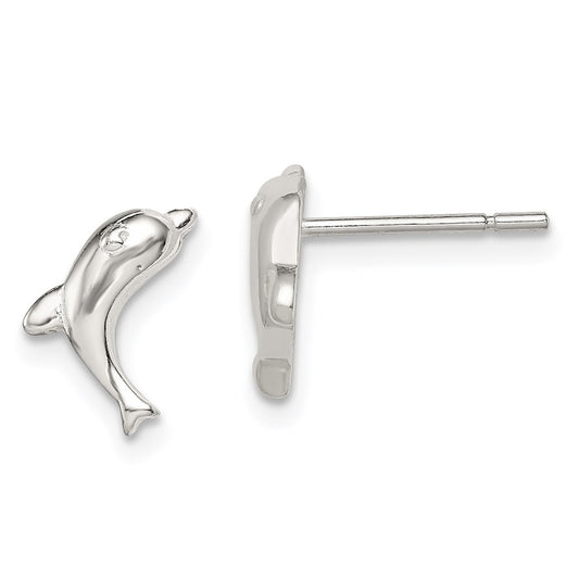 QE688 Sterling Silver Polished Dolphin Post Earrings