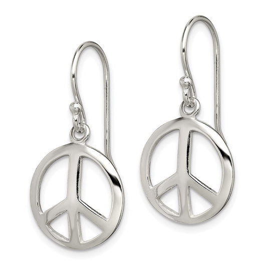 QE6901 Sterling Silver Polished Peace Dangle Earrings