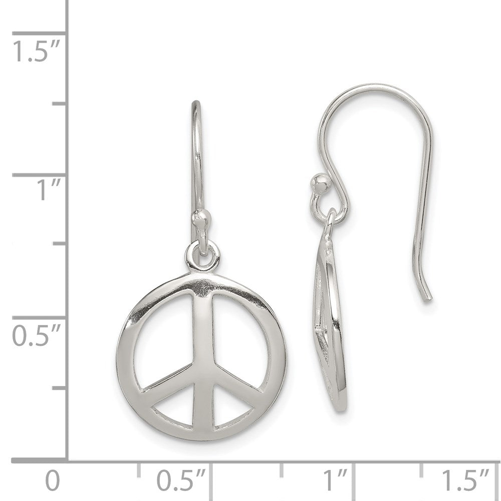 QE6901 Sterling Silver Polished Peace Dangle Earrings