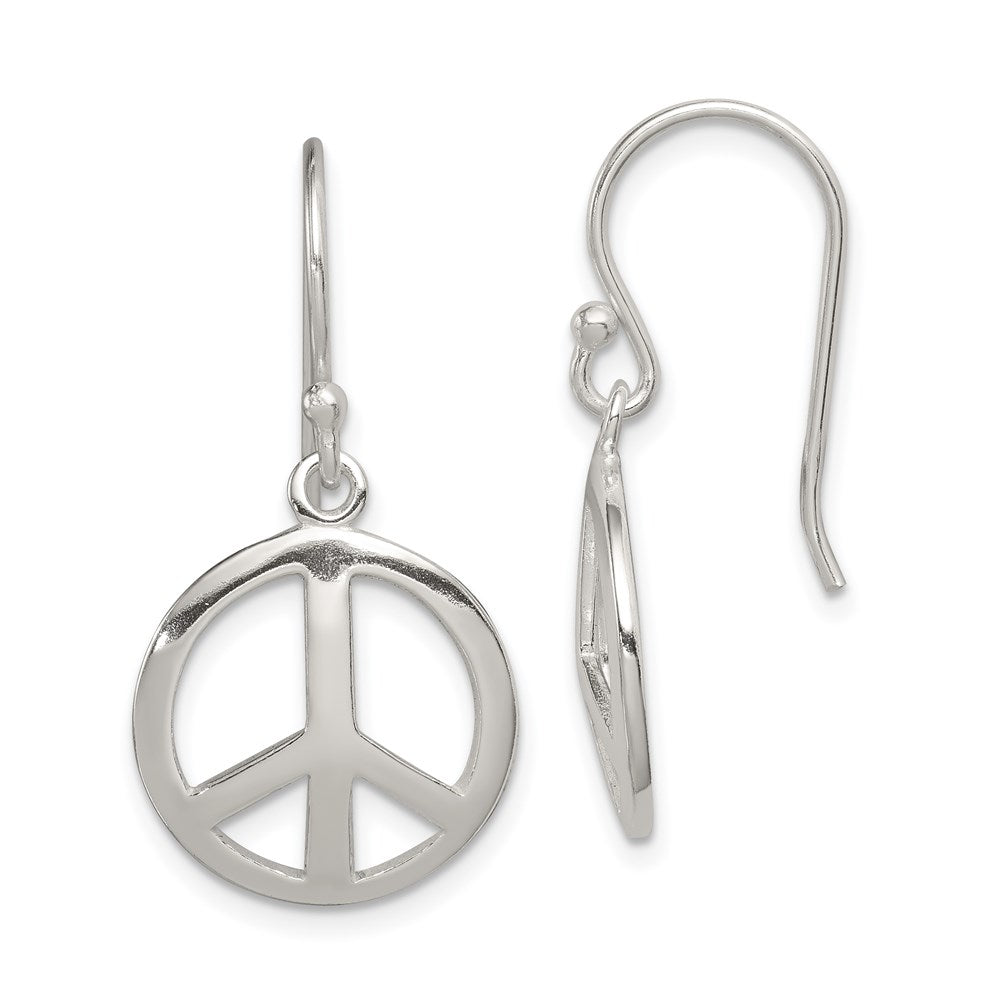 QE6901 Sterling Silver Polished Peace Dangle Earrings