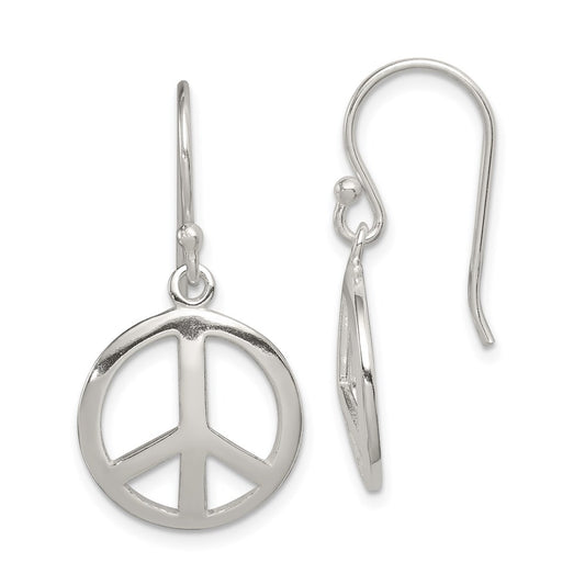 QE6901 Sterling Silver Polished Peace Dangle Earrings