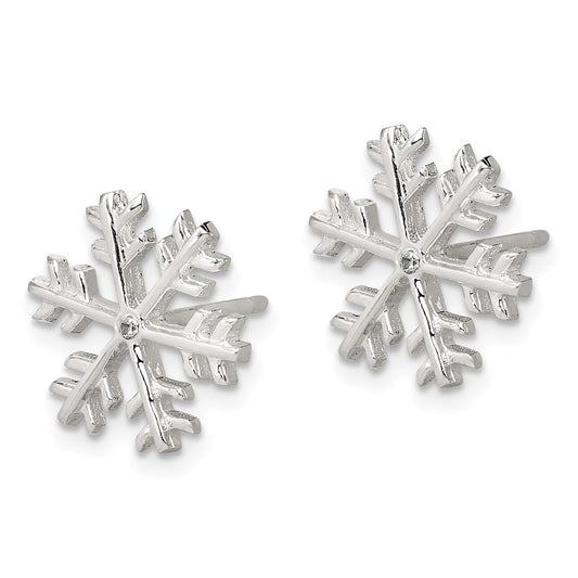 QE6910 Sterling Silver CZ Polished Snowflake Post Earrings
