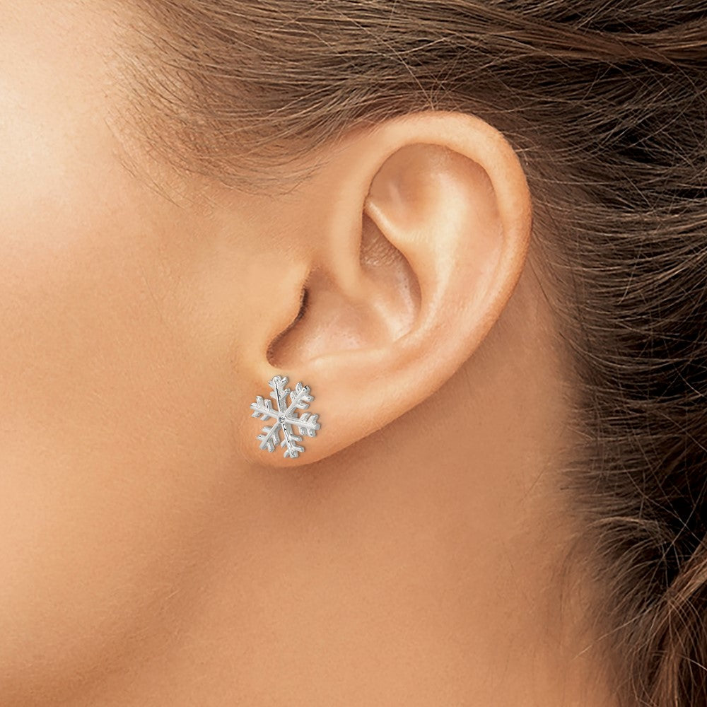QE6910 Sterling Silver CZ Polished Snowflake Post Earrings