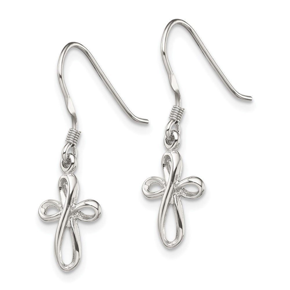 QE6912 Sterling Silver Rhodium-plated Polished Cross Dangle Earrings