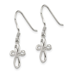 QE6912 Sterling Silver Rhodium-plated Polished Cross Dangle Earrings