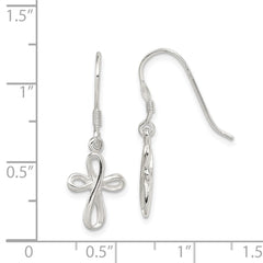 QE6912 Sterling Silver Rhodium-plated Polished Cross Dangle Earrings