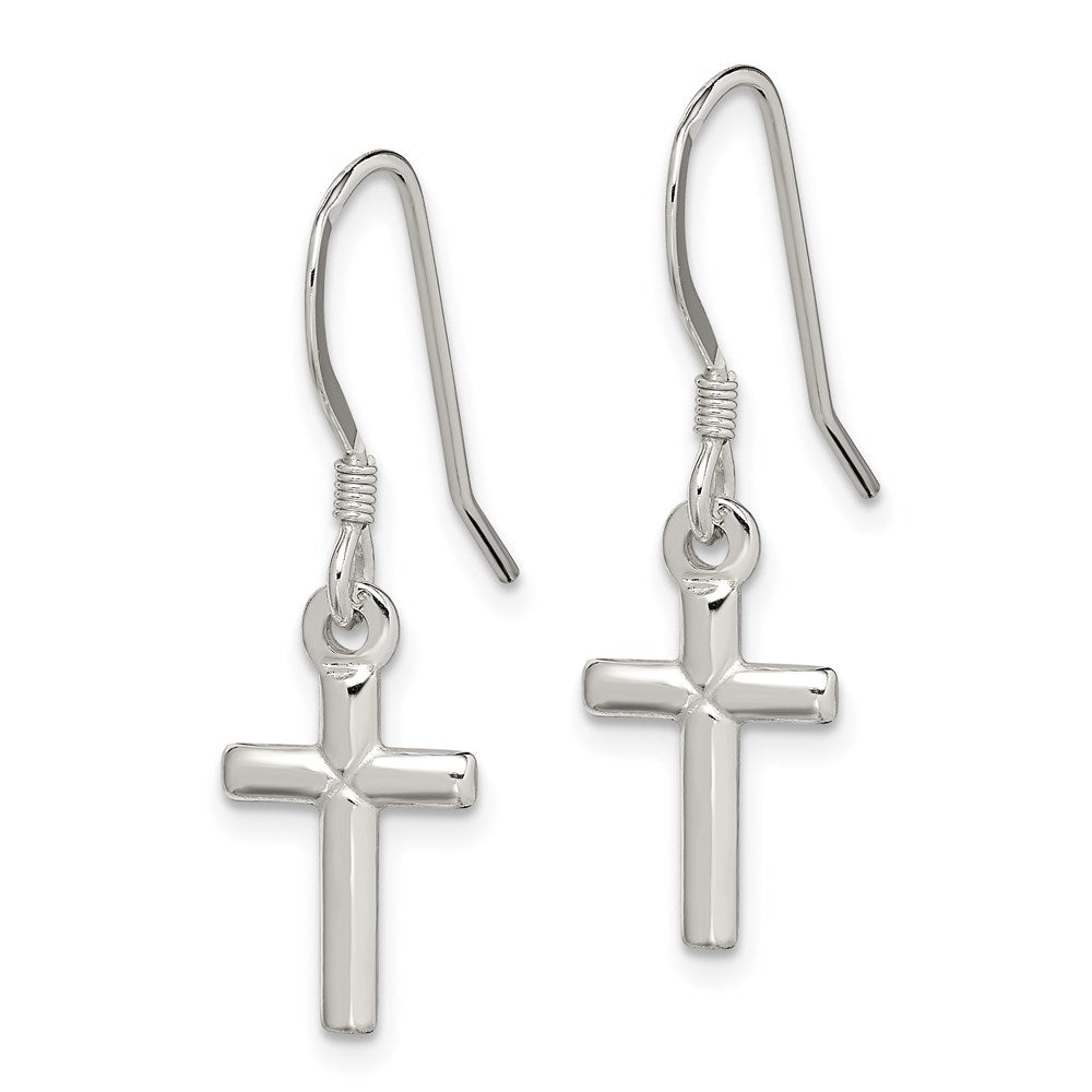 QE6914 Sterling Silver Polished Latin Cross Dangle Earrings