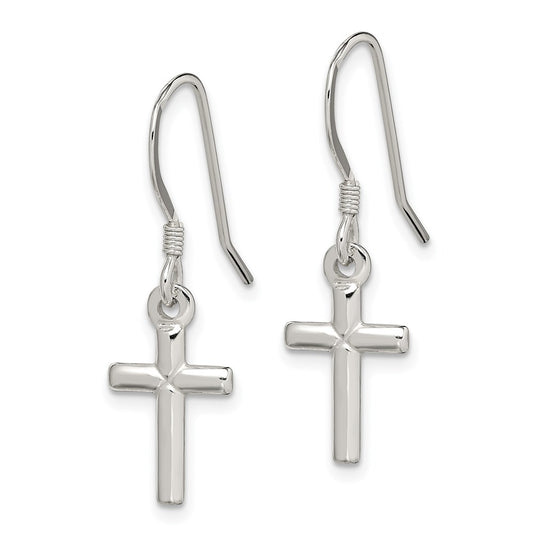 QE6914 Sterling Silver Polished Latin Cross Dangle Earrings