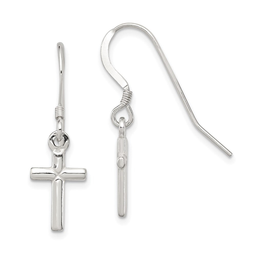 QE6914 Sterling Silver Polished Latin Cross Dangle Earrings