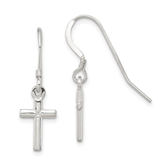 QE6914 Sterling Silver Polished Latin Cross Dangle Earrings