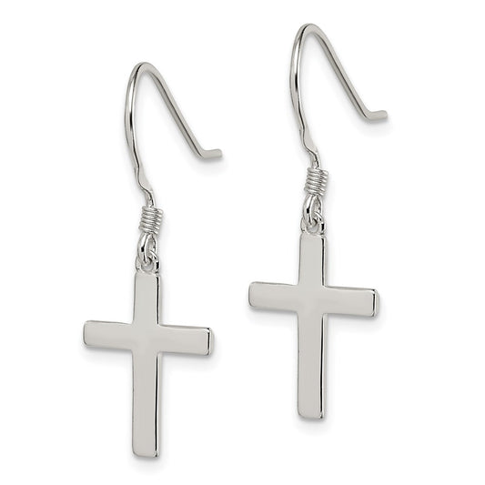 QE6915 Sterling Silver Rhodium-plated Polished Cross Dangle Earrings