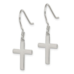 QE6915 Sterling Silver Rhodium-plated Polished Cross Dangle Earrings