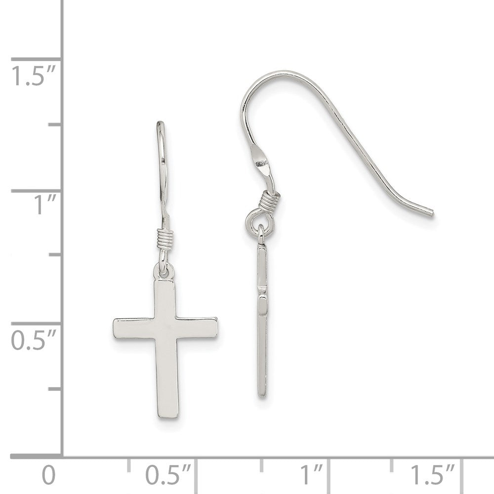 QE6915 Sterling Silver Rhodium-plated Polished Cross Dangle Earrings