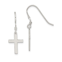 QE6915 Sterling Silver Rhodium-plated Polished Cross Dangle Earrings