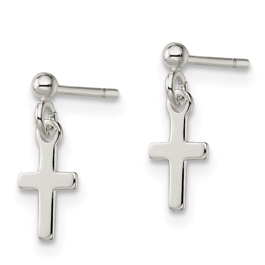 QE6923 Sterling Silver Polished Latin Cross Post Dangle Earrings