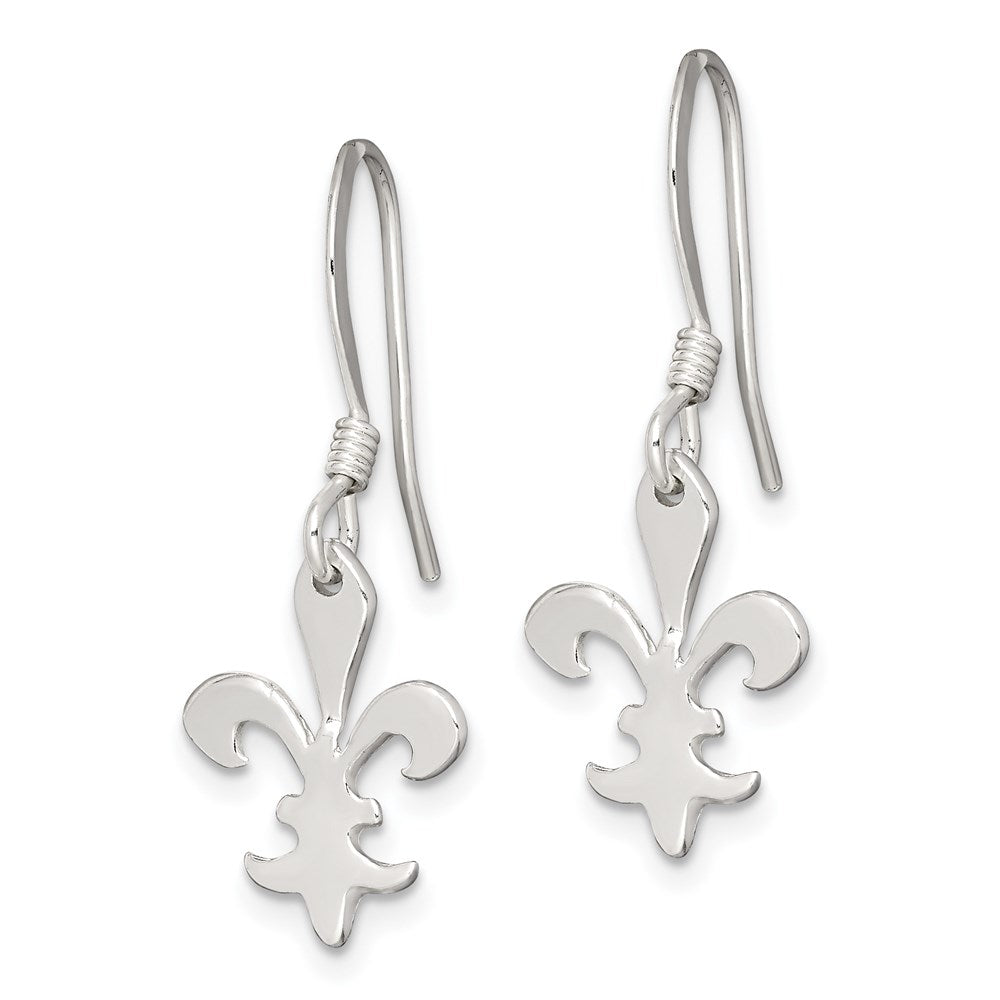 QE6925 Sterling Silver Polished Fleur de Lis Dangle Earrings