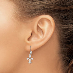 QE6925 Sterling Silver Polished Fleur de Lis Dangle Earrings