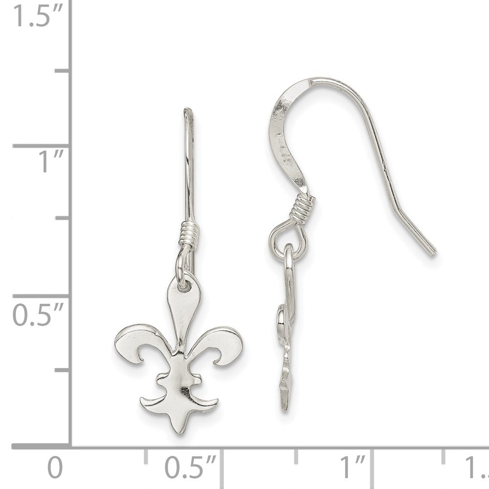 QE6925 Sterling Silver Polished Fleur de Lis Dangle Earrings