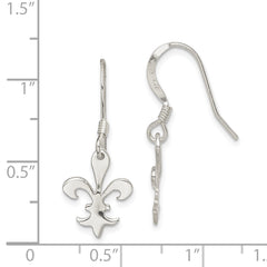 QE6925 Sterling Silver Polished Fleur de Lis Dangle Earrings