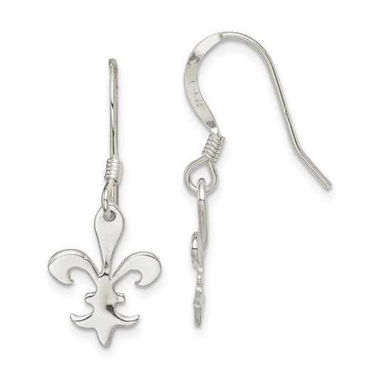 QE6925 Sterling Silver Polished Fleur de Lis Dangle Earrings