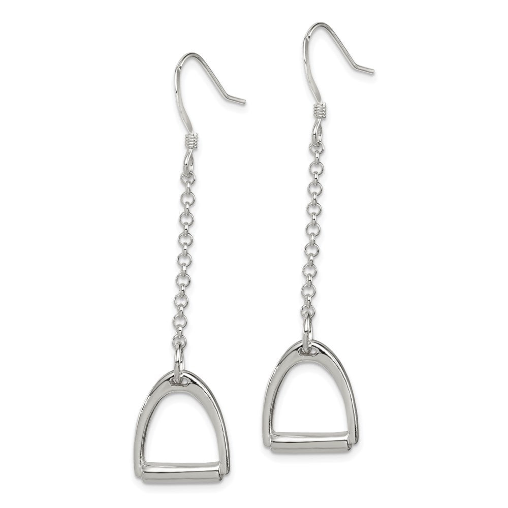 QE6940 Sterling Silver Polished Horse Stirrup Dangle Earrings