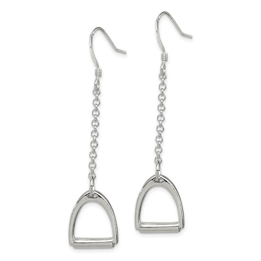 QE6940 Sterling Silver Polished Horse Stirrup Dangle Earrings