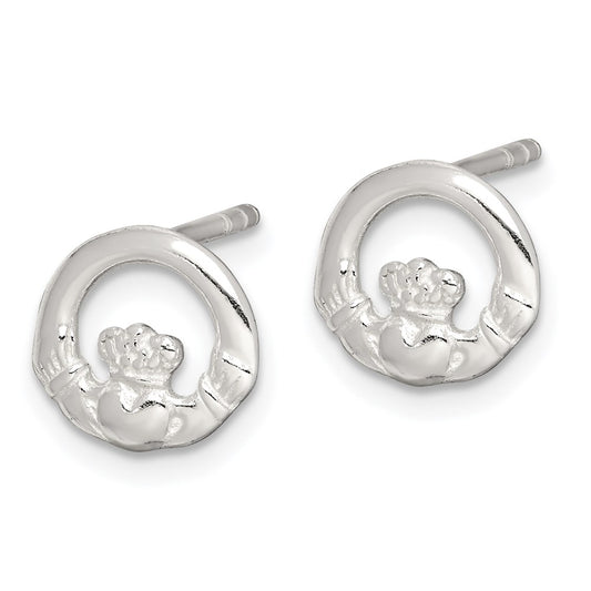 QE6942 Sterling Silver Polished Claddagh Post Earrings