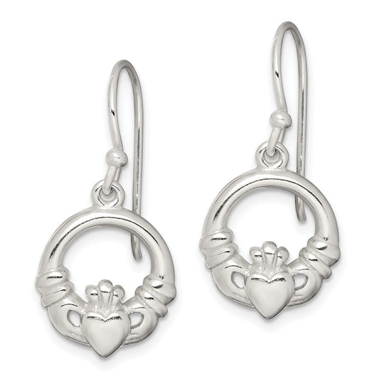 QE6943 Sterling Silver Polished Claddagh Dangle Earrings