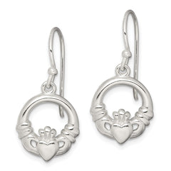 QE6943 Sterling Silver Polished Claddagh Dangle Earrings