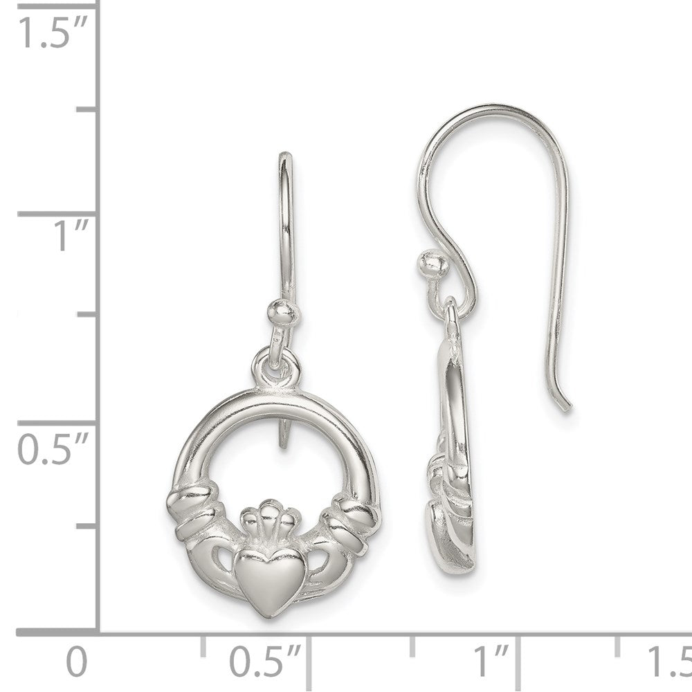 QE6943 Sterling Silver Polished Claddagh Dangle Earrings