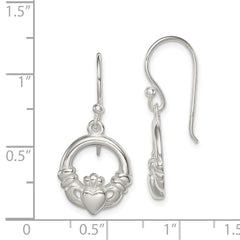 QE6943 Sterling Silver Polished Claddagh Dangle Earrings