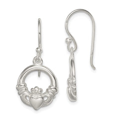 QE6943 Sterling Silver Polished Claddagh Dangle Earrings