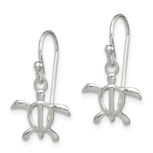 QE6952 Sterling Silver Polished Turtle Dangle Earrings