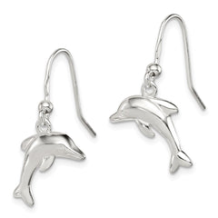 QE6956 Sterling Silver Polished Dolphin Dangle Earrings