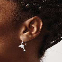 QE6956 Sterling Silver Polished Dolphin Dangle Earrings