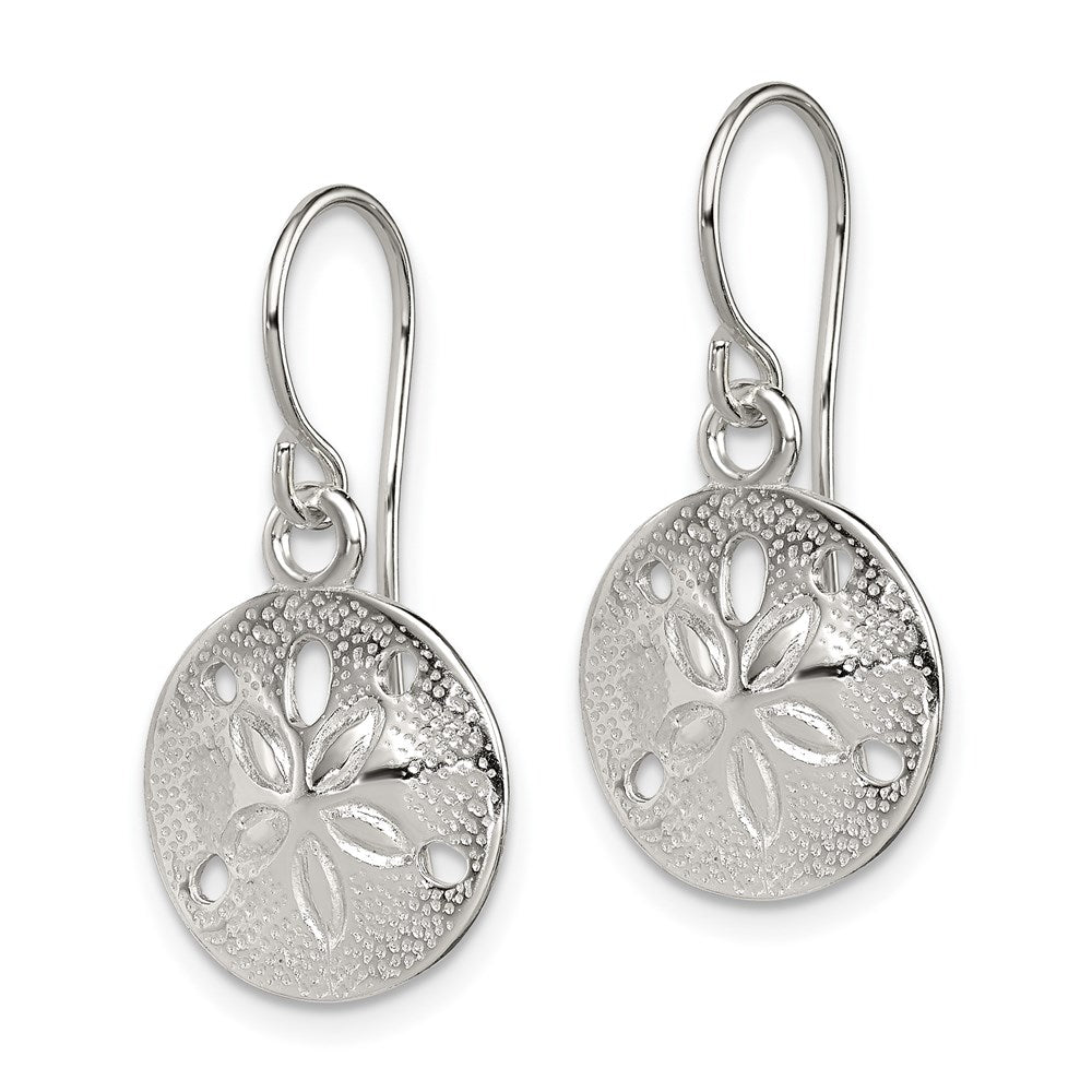 QE6958 Sterling Silver Polished and Textured Sand Dollar Dangle Earrings