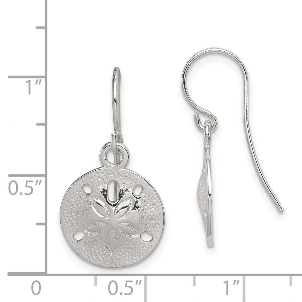 QE6958 Sterling Silver Polished and Textured Sand Dollar Dangle Earrings