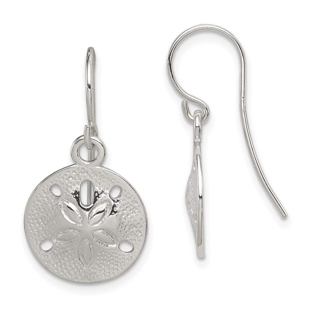 QE6958 Sterling Silver Polished and Textured Sand Dollar Dangle Earrings